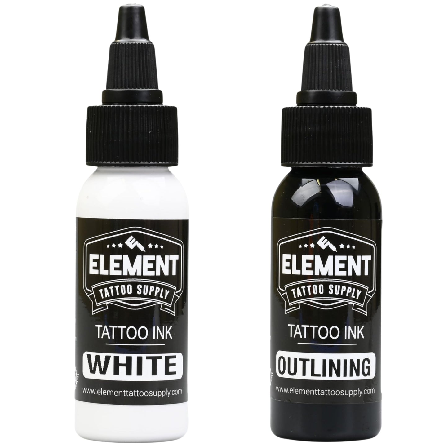 Element Tattoo Supply Tattoo Ink Set Black White Professional Solid Color for Human Skin Tattooing, Outlines, Shading, Blending, Mixing Color Supply for Artists 1oz Bottle