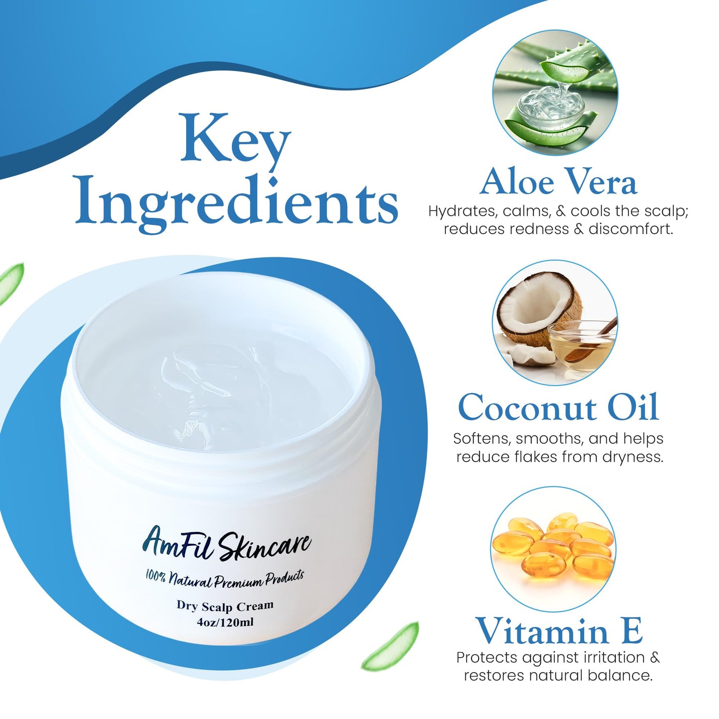 AmFil Skincare Dry Scalp Cream - Soothes Itchiness and Reduces Flakes for Dry, Sensitive Scalp - Gentle Relief for Eczema, Psoriasis and Seborrheic Dermatitis, 4 oz, 1-Pack