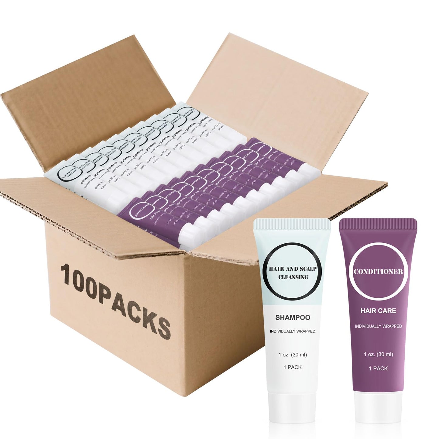 Travel Size Shampoo and Conditioner Bulk, Individually Wrapped Hotel Mini Hair Conditioner and Small Shampoos Men Women Cleansing Toiletries Amenities for Hotel Homeless 1 Fl Oz (Pack of 100)