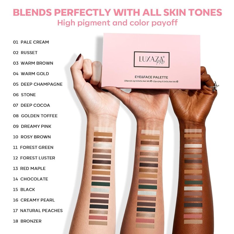 LUXAZA PRO 5-in-1 Eyeshadow Makeup Palette - 18 Natural Nude Shades | Long-Lasting Matte & Shimmer Finish