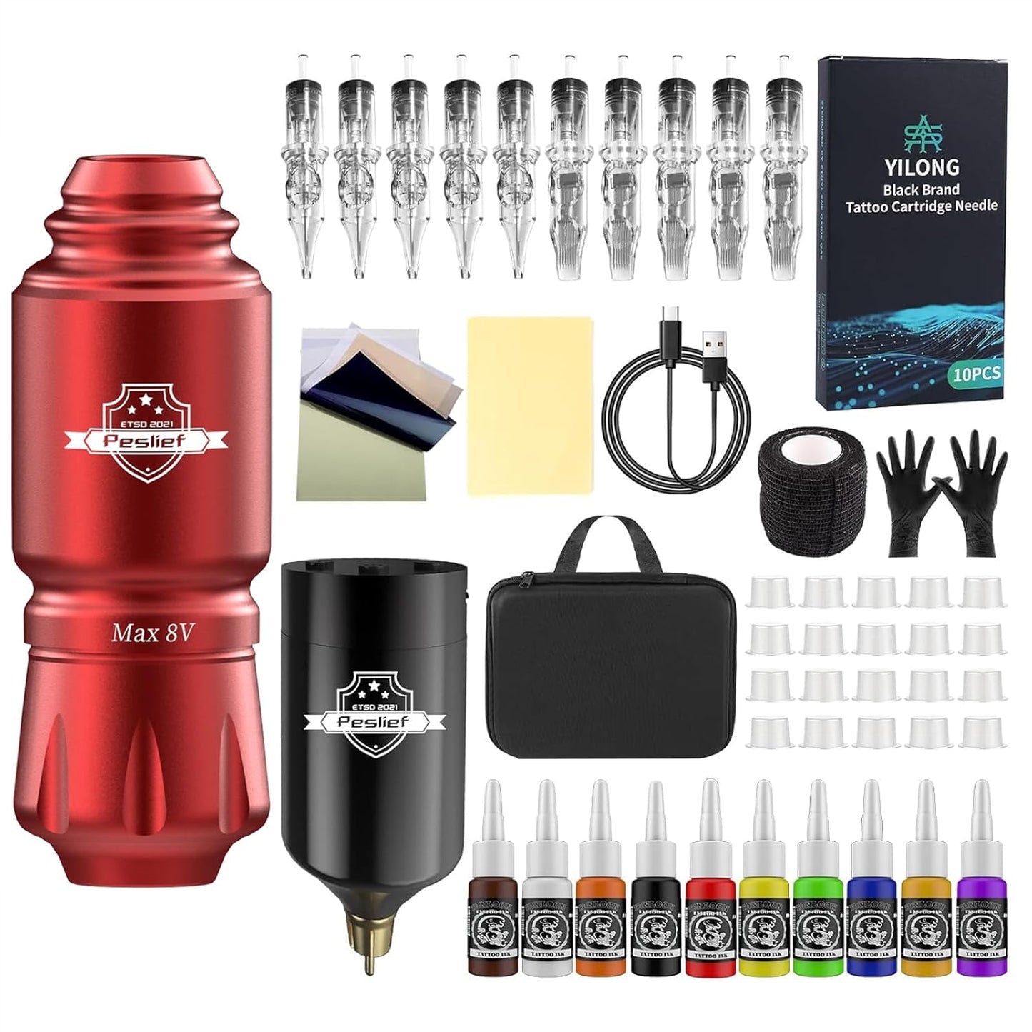 Wireless Tattoo Gun Kit - Complete Rotary Tattoo Machine for Beginners | Includes Cartridge Needles & Accessories