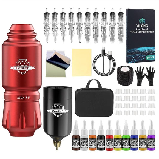 Wireless Tattoo Gun Kit - Complete Rotary Tattoo Machine for Beginners | Includes Cartridge Needles & Accessories