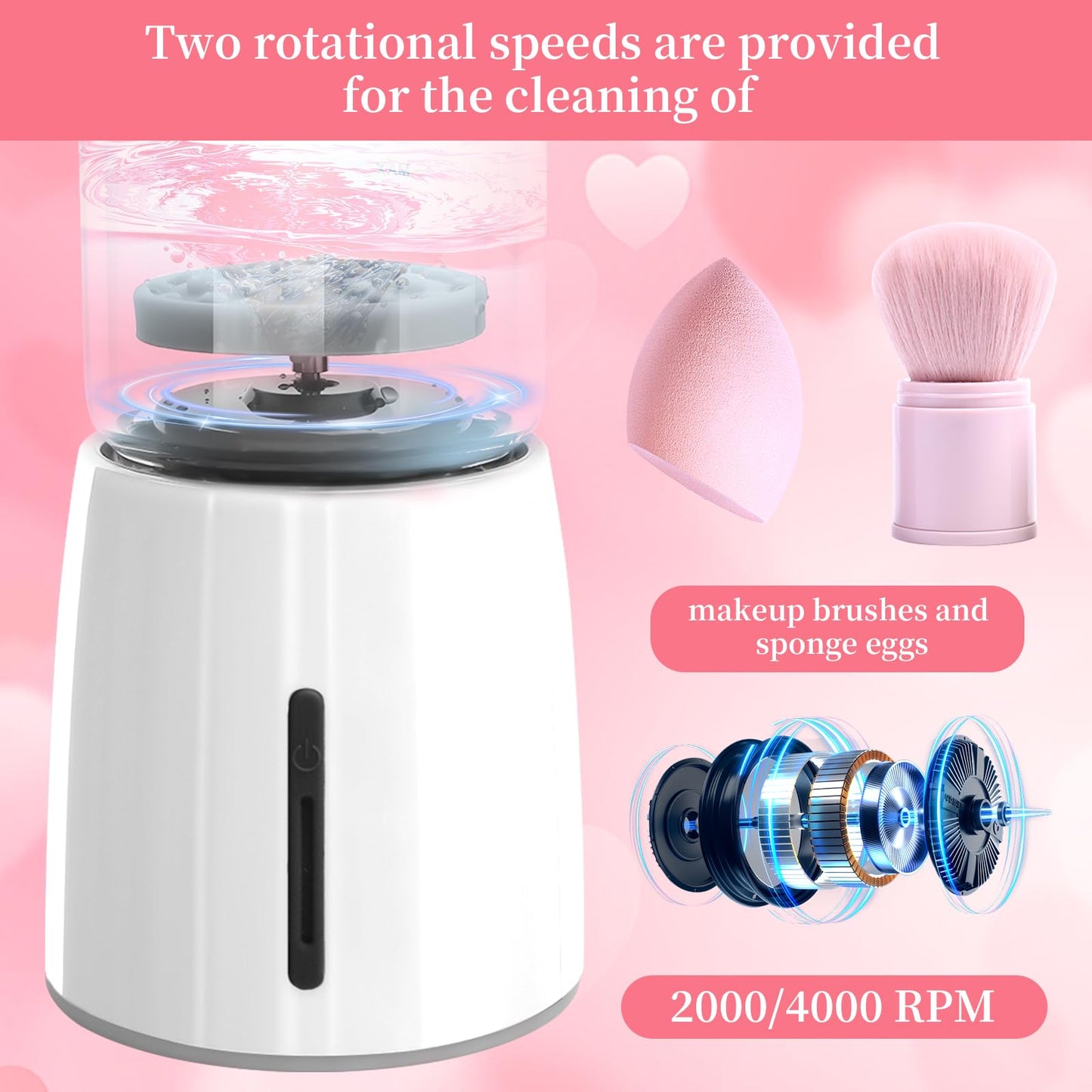 Electric Makeup Brush Cleaner Machine, Rechargeable Wireless Cosmetic Brushes Cleanser, Automatic Spinning Makeup Brush Washing Cleaner For All Size Makeup Brush and Sponges (White)