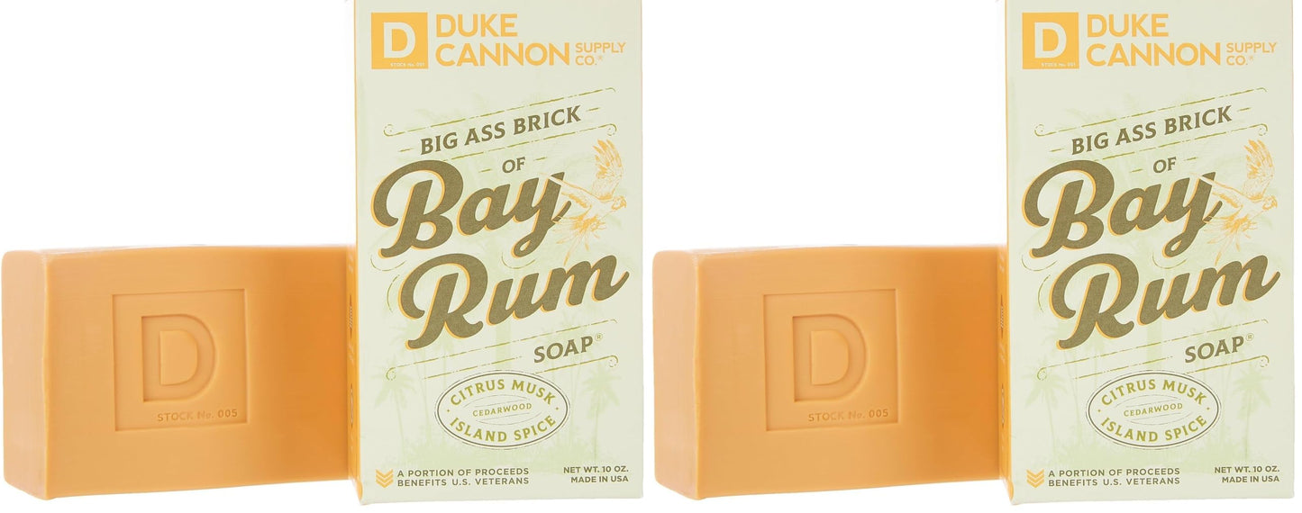 Duke Cannon Supply Co. Big Brick of Bay Rum Soap, 10 oz - Superior Grade Men's Soap with Aromatic Summer Scent of Citrus Musk, Cedarwood and Island Spice (Pack of 2)