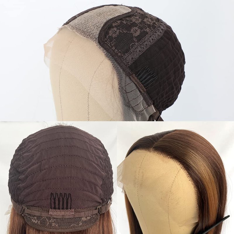QD-Tizer Brown Hair Color Lace Front Wig Long Straight Hair Wigs Honey Blonde Face Framing Highlights Heat Resistant Synthetic Lace Front Wigs for Fashion Women