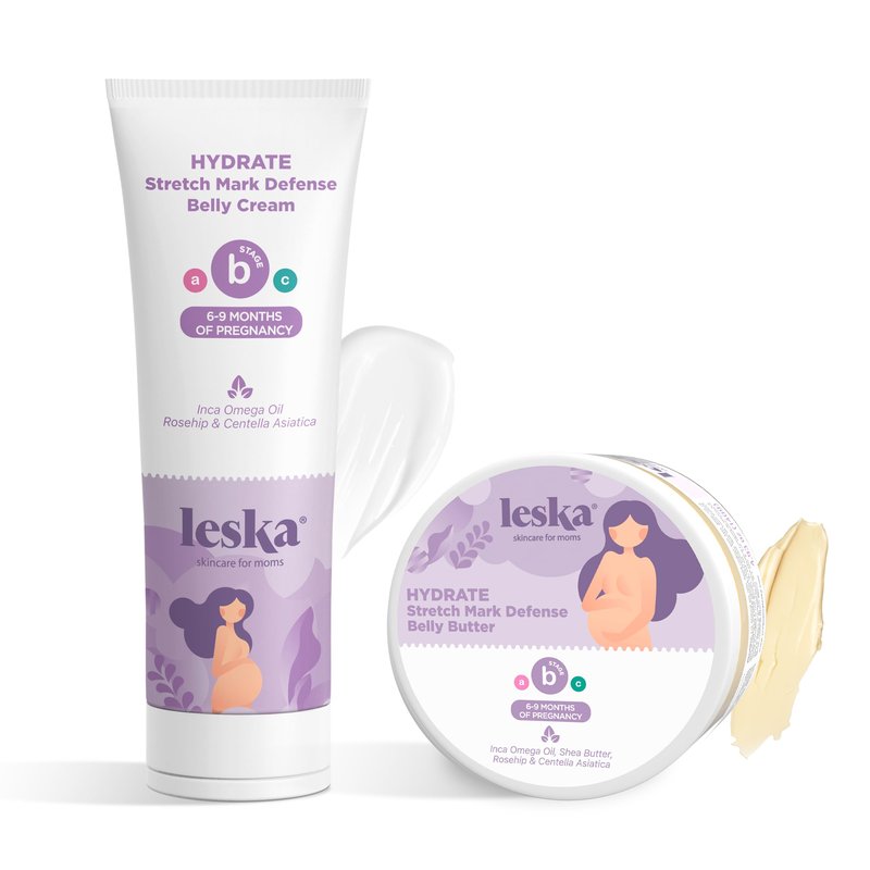 Leska Maternity Cream 2-Pack | STAGE B: HYDRATE Stretch Mark Defense Belly Cream & Butter (Pregnancy Months 6-9) | Part of a Complete 3-Stage Pregnancy Skincare System (4-4.93oz)