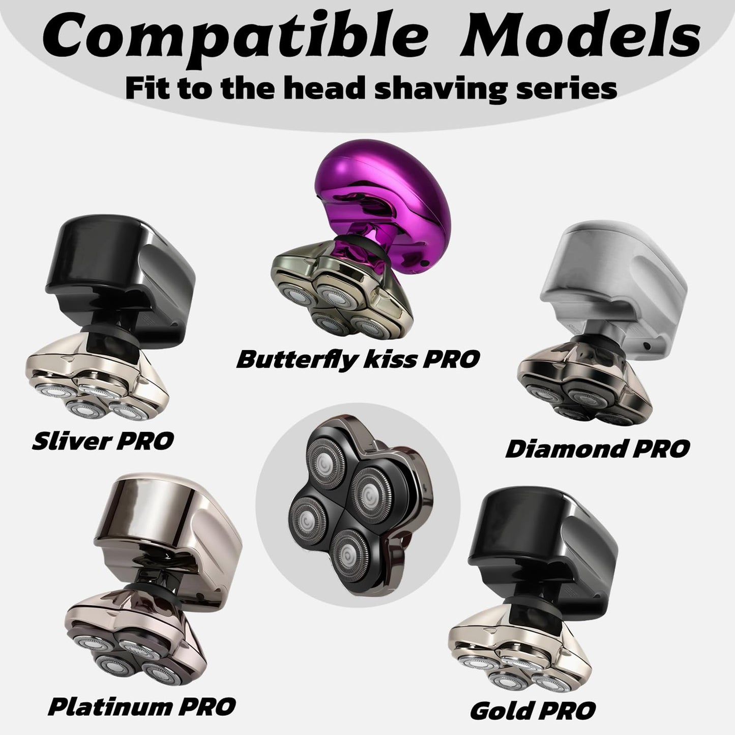 2Pack PRO 4 Head Replacement Blade Compatible with Pitbull Shaver Replacement Blade,Rotary 4 Blades Compatible with Skull Pitbull Gold/Silver/Platinum PRO,Blades Fit for Butterfly Kiss Head Shavers.