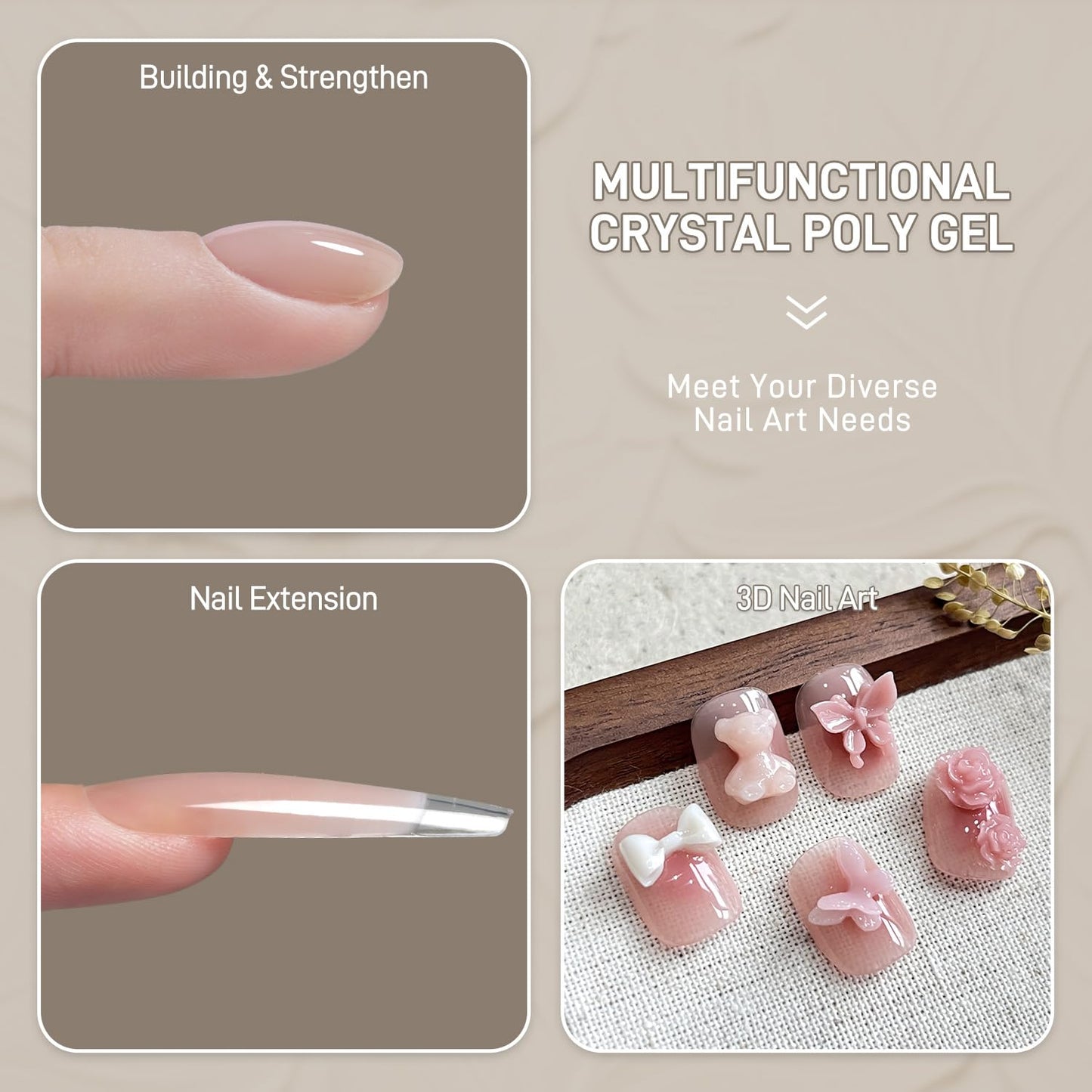 GAOY Watery Crystal Poly Gel for Nail Extensions, 30g Nail Builder Gel, Thin Viscosity, Easy Application & High Hardness, Nude Skin Tone 02
