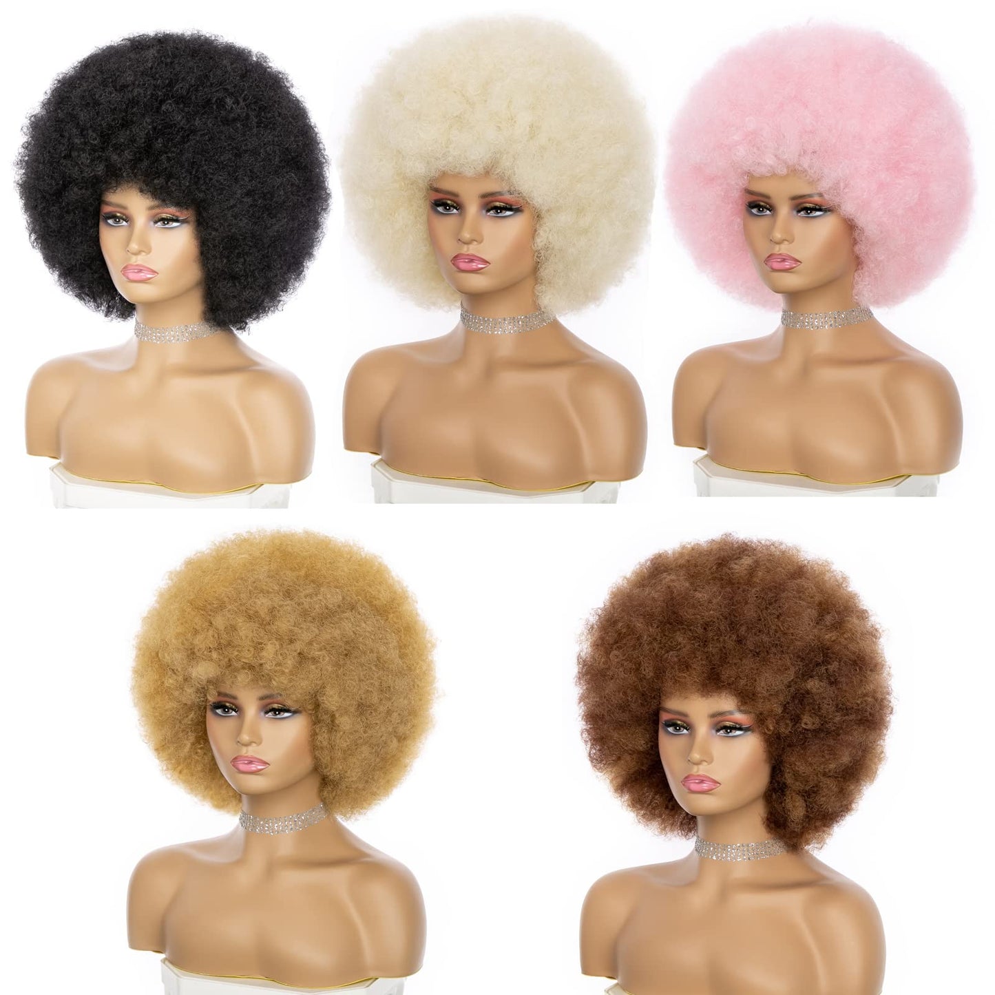 Soft Afro Wigs For Women 70s Black Afro Kinky Curly Hair Wig With Bangs