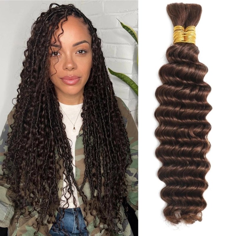 Chocolate Brown Human Braiding Hair - Deep Wave 22 Inch | 100g Curly Extensions for Boho Braids