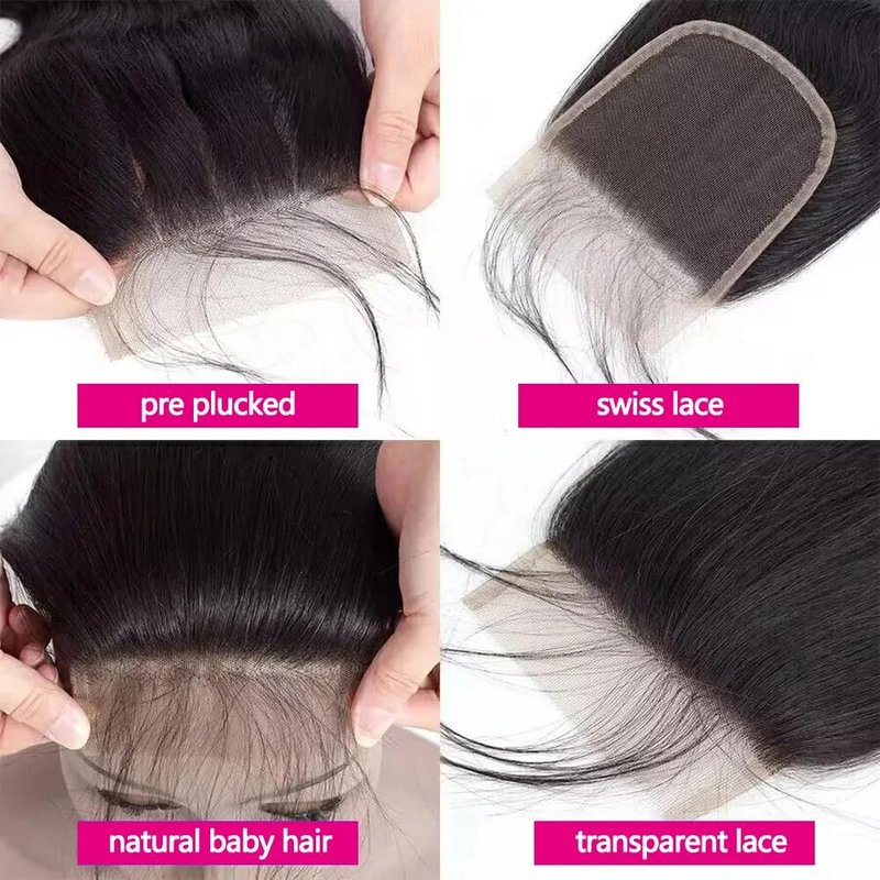 4x4 Lace Closure Human Hair Straight Closure Hd Transparent 12 Inch Lace Closure Human Hair Free Part Pre Plucked with Baby Hair Lace Frontal Natural Black Color