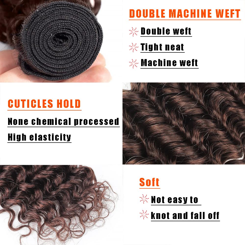 Human Hair Bundles Deep Wave 24 Inch Single Bundle #4 Chocolate Brown Human Hair Unprocessed Native Virgin Hair 100g Total 1 Extension Wet and Wavy Human Hair Extensions for Black Women