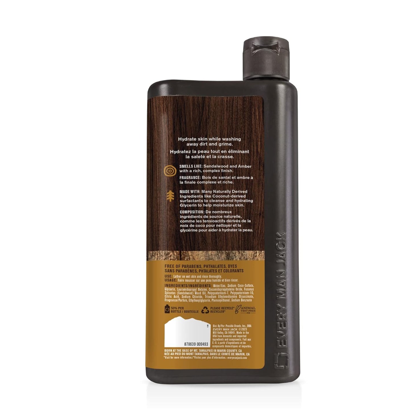 Every Man Jack Amber & Sandalwood Body Wash - Hydrating Formula for All Skin Types | 24oz (Pack of 2)