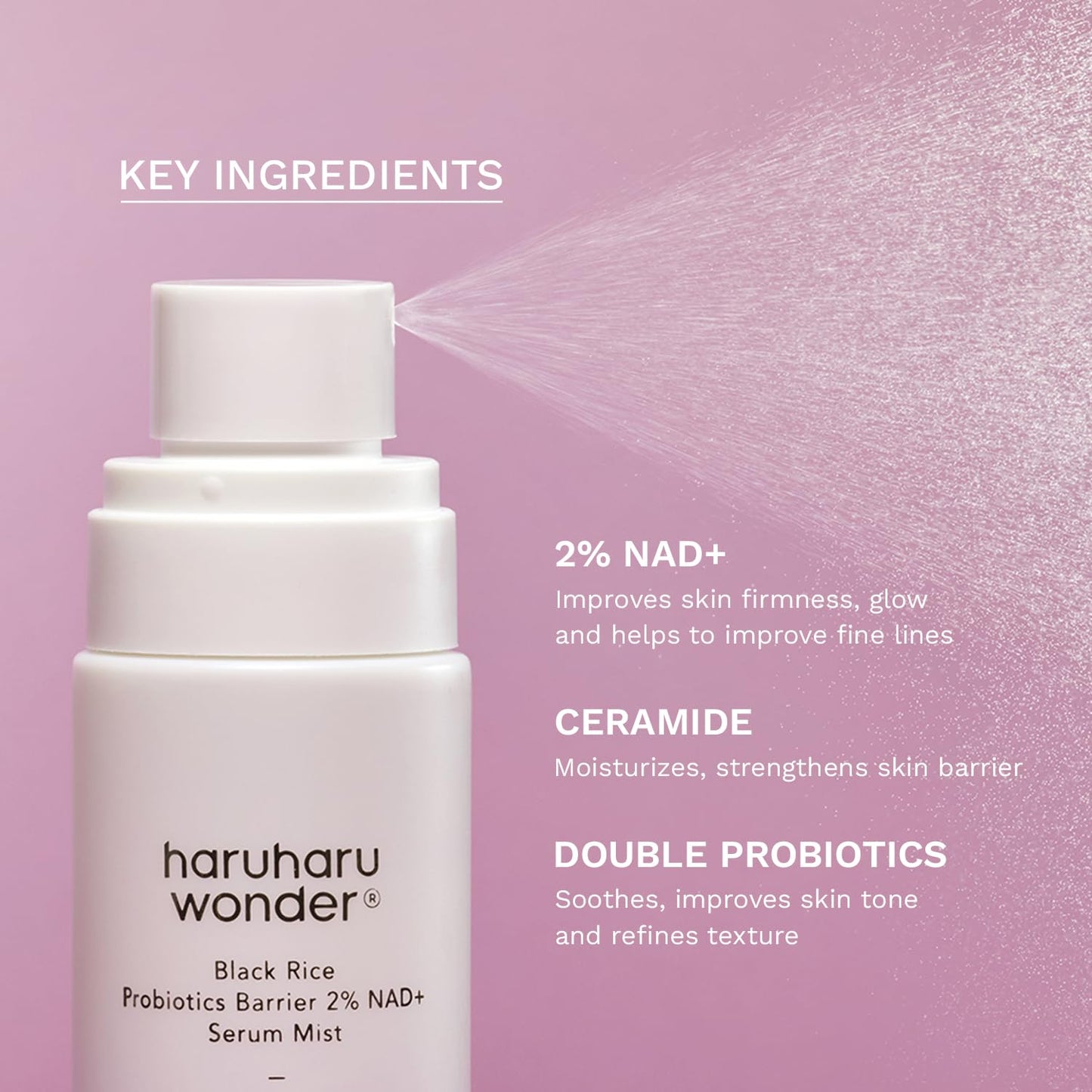 haruharu Wonder Black Rice Probiotics 2% NAD+ Serum Mist, Ultra-Fine Mist, Hydrating & Plumping, Barrier Support, Sensitive Skin, Ceramide, Korean Skincare, Vegan, 2.70 fl.oz