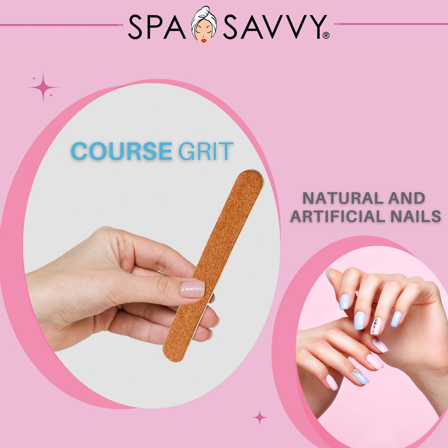 Spa Savvy Nail File Set, 50 Count, Double Sided 4.5 Inch Emery Boards for Regular, Gel, and Acrylic Nails, Pedicure and Manicure Tools