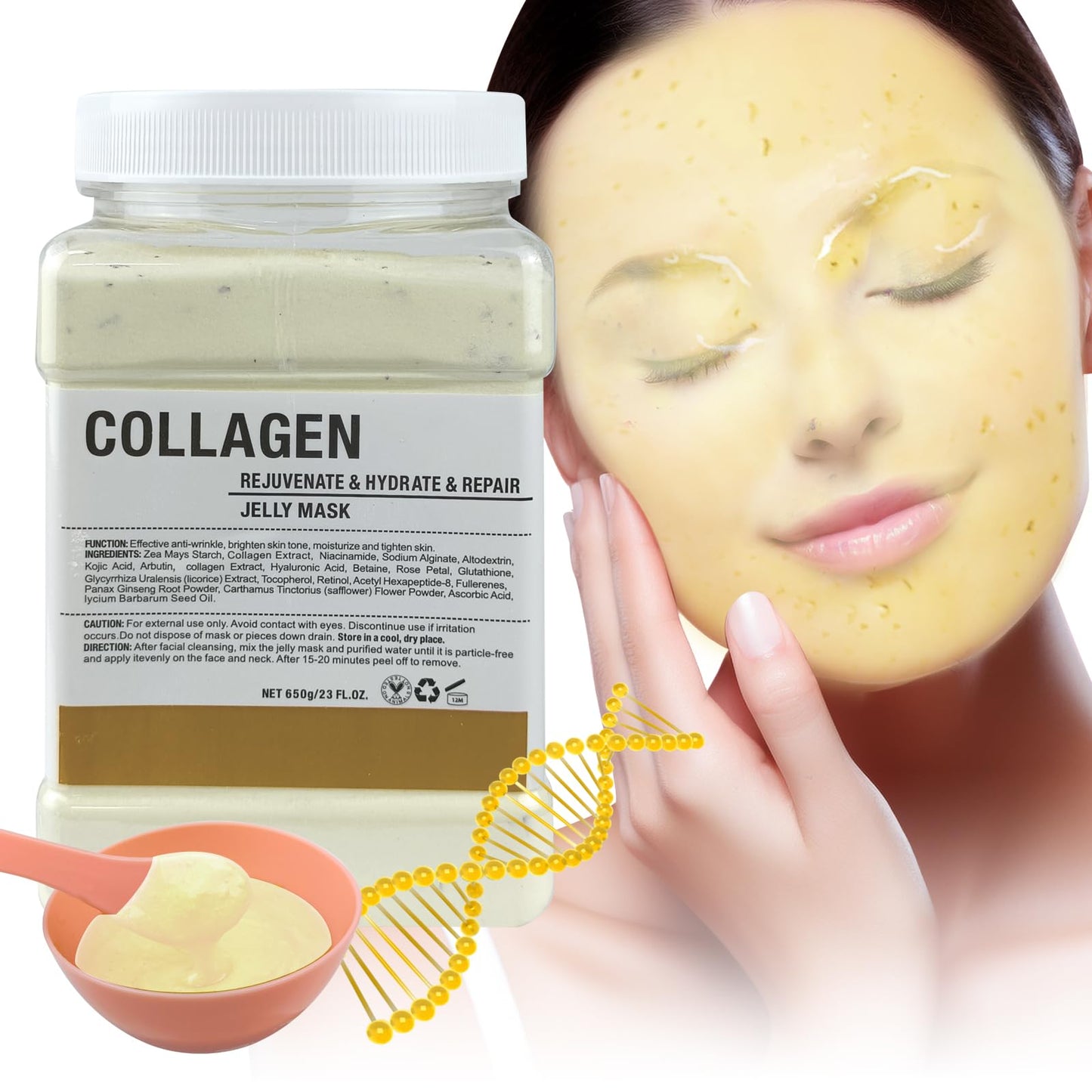 Angeland Jelly Mask for Facials Professional, Hydrating & Moisturizing Peel-Off Natural Gel Face Mask SkinCare, Professional Spa Use Jelly Face Masks, Deep Hydration & Glow 23 Fl Oz (Collagen)