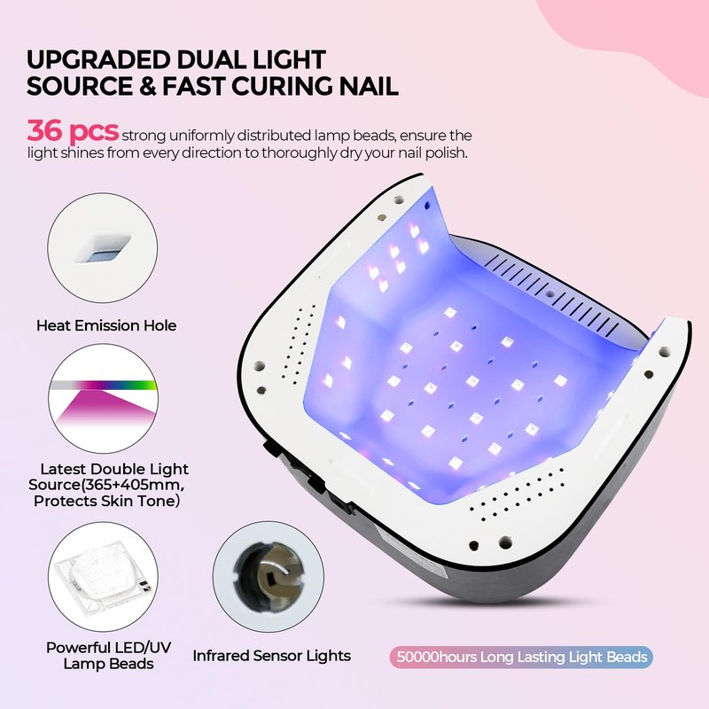 Lavinda UV LED Nail Lamp, 54W UV Nail Light for Gel Polish Acrylic, Professional Gel Lamp with Auto Sensor Fast Curing Nails Dryer 4 Timer Settings Art Tools for Salon Home Use