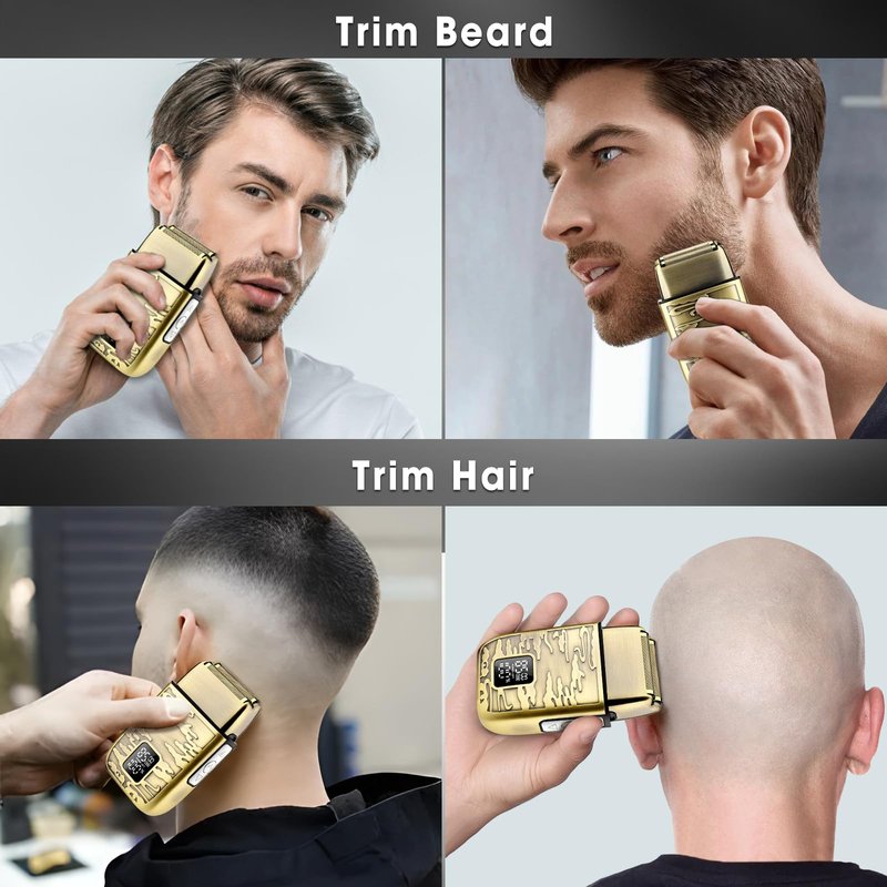 Dumite 4-in-1 Hair Clippers for Men, Professional Cordless Barber Hair Cutting Kit, T-Blade Trimmer, Electric Foil Shaver, Nose Hair Trimmer, LCD Display, Grooming Gift Set (Gold)