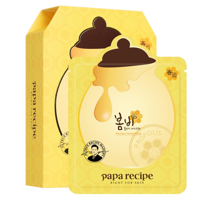 Papa Recipe Bombee Honey Mask Pack 25g * 10 sheets - Sheet Mask, Facial Skin Care, Deep Moisturizing Serum for Dry Skin - Korean Skin Care, K-Beauty, Ampoule Solidified, For radiant skin