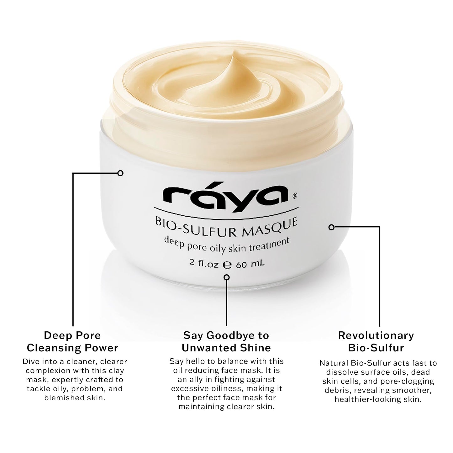 Raya Bio-Sulfur Masque (708) | Facial Clay Mask for Deep Pore Cleansing, Exfoliating Face Pack for Oily, Break-Out Skin | Vitamin-B and Bio Sulfur Formula to Control Oiliness | Skincare Face Mask