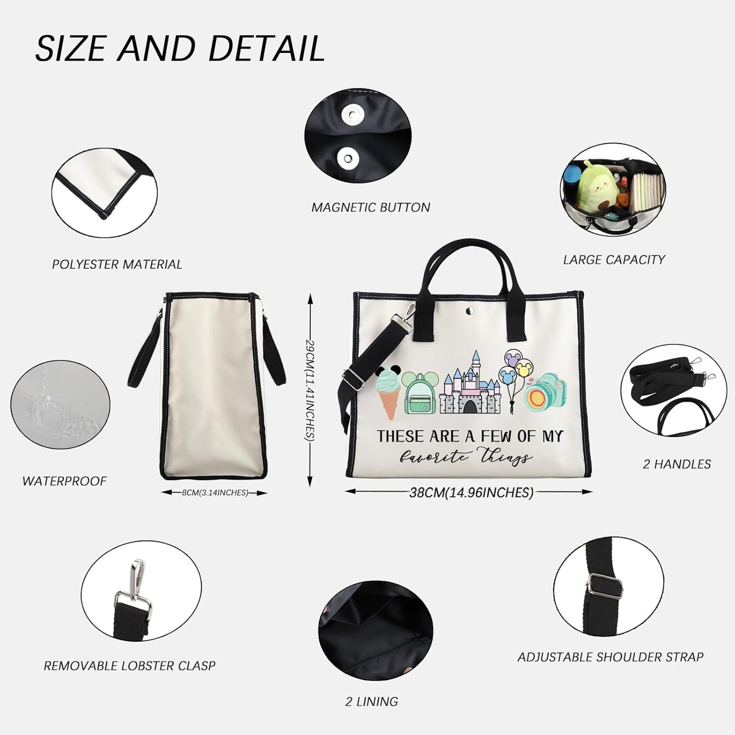Fairytale Fans Tote Bag - Mouse Family Trip Snacks & Makeup Organizer | Magic Kingdom Design