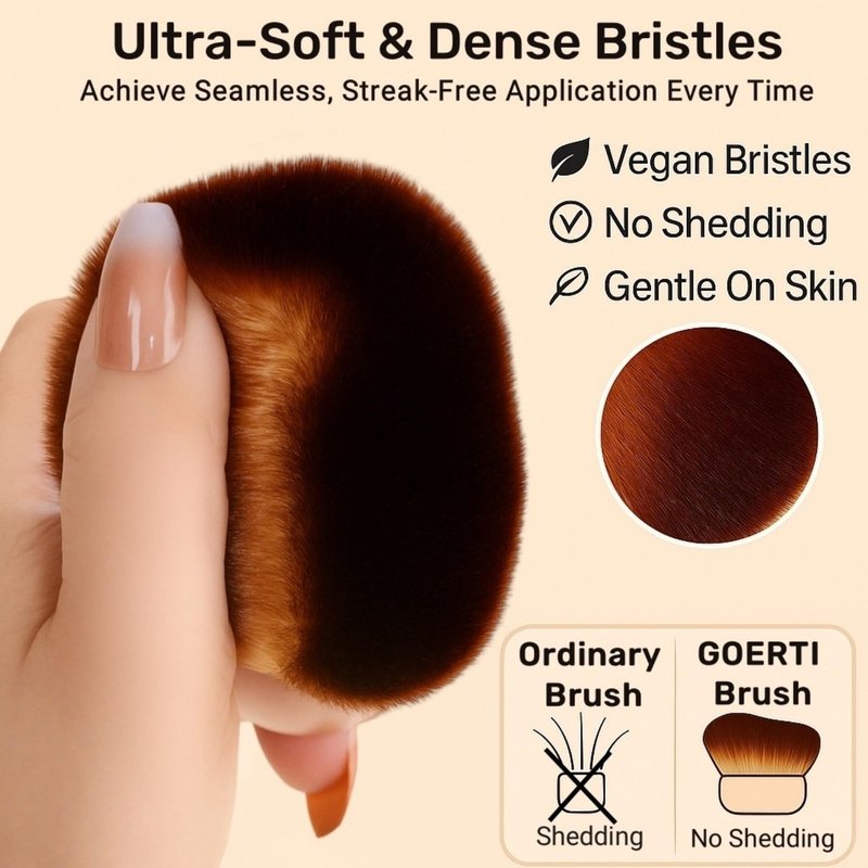 GOERTI Self Tanner Brush – Extra Large Kabuki Applicator for Self Tanning, Sunless Tanning & Body Foundation | Streak-Free Arc Design for Flawless Full Coverage on Legs, Arms, Back, Chest, Face & Feet