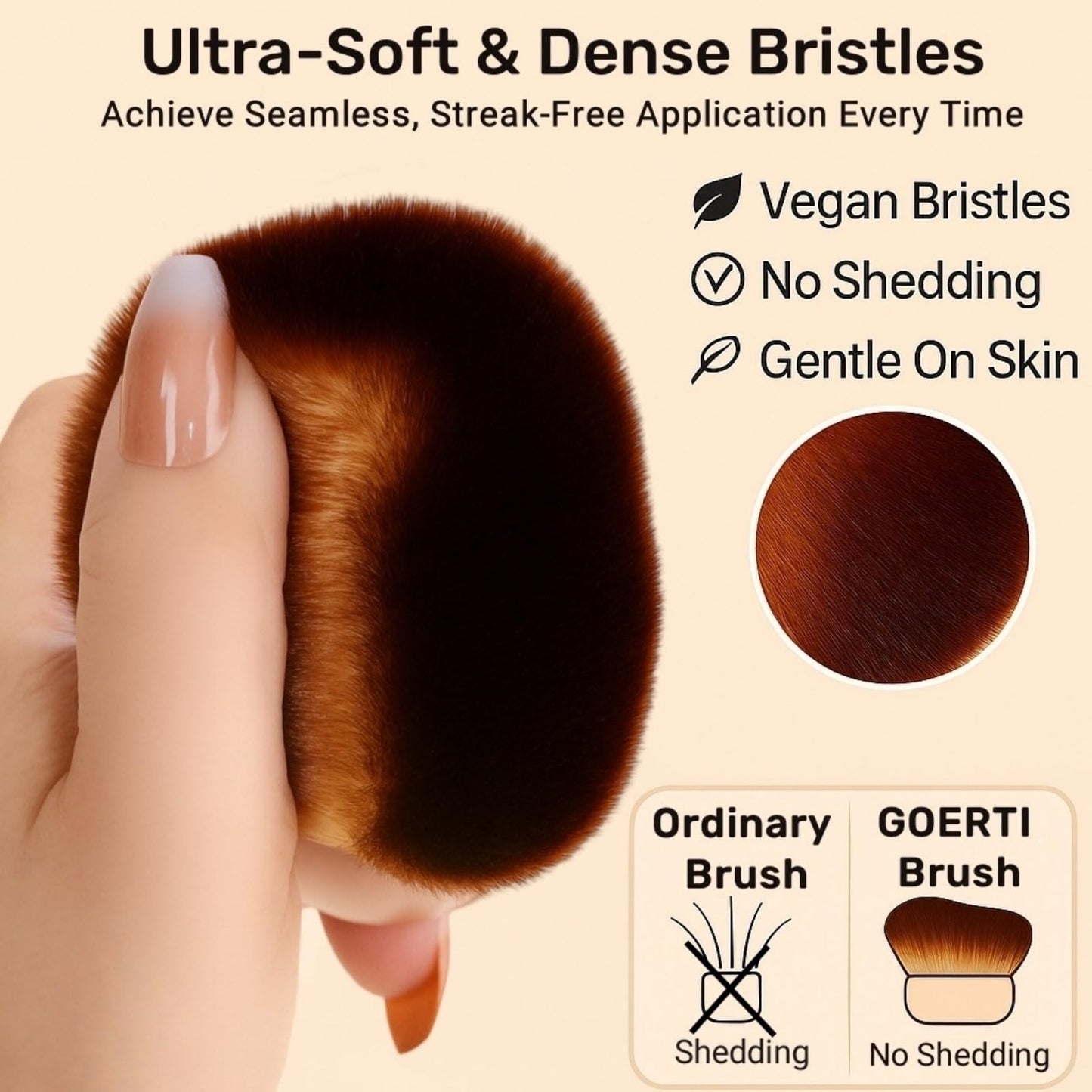 GOERTI Self Tanner Brush – Extra Large Kabuki Applicator for Self Tanning, Sunless Tanning & Body Foundation | Streak-Free Arc Design for Flawless Full Coverage on Legs, Arms, Back, Chest, Face & Feet
