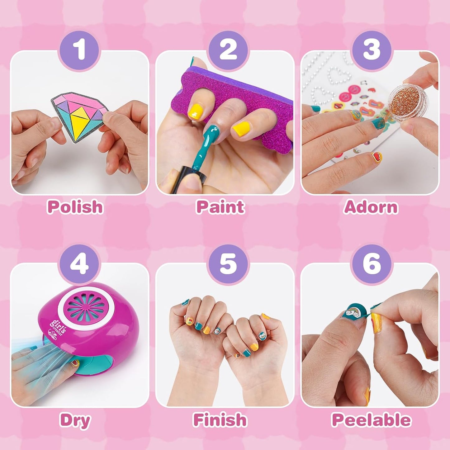 Dreamon Kids Foot Spa & Nail Kit Set - 25-Piece Rainbow Light Massage Foot Soak Tub | Manicure & Pedicure Art for Ages 3-12