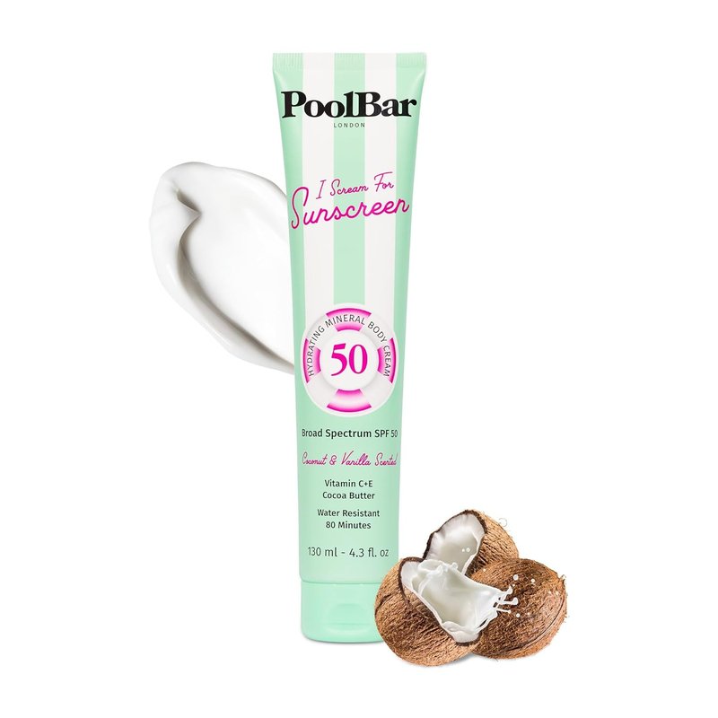 Hydrating Mineral Body Sunscreen SPF 50 - Coconut Vanilla Scent, Vegan & Water Resistant | 130 ml (4.3 Fl. Oz)