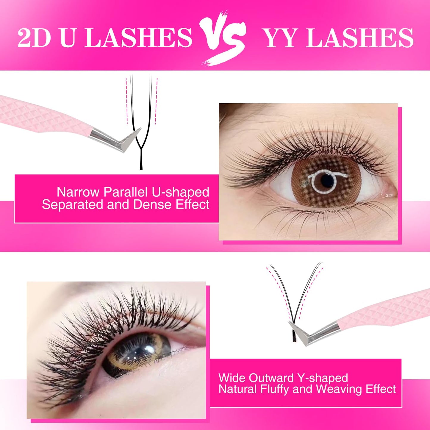 TDANCE U Lash Extensions 2D 3D 4D 5D UU Lash Fans Eyelash Extension U Shaped Natural Volume Lashes Extension Soft Matte Black Lashes(UU-2D-0.07-D,8-15mm)