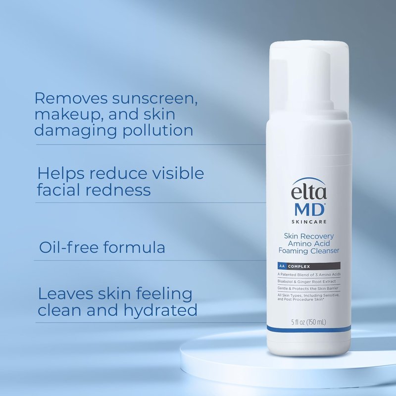 EltaMD Skin Recovery Amino Acid Foaming Cleanser,Gentle Face Cleanser for Sensitive Skin,Proven to Gently Remove Makeup & Sunscreen,Fragrance Free & Noncomedogenic,Foaming Face Wash, 5 oz,(Pack of 2)