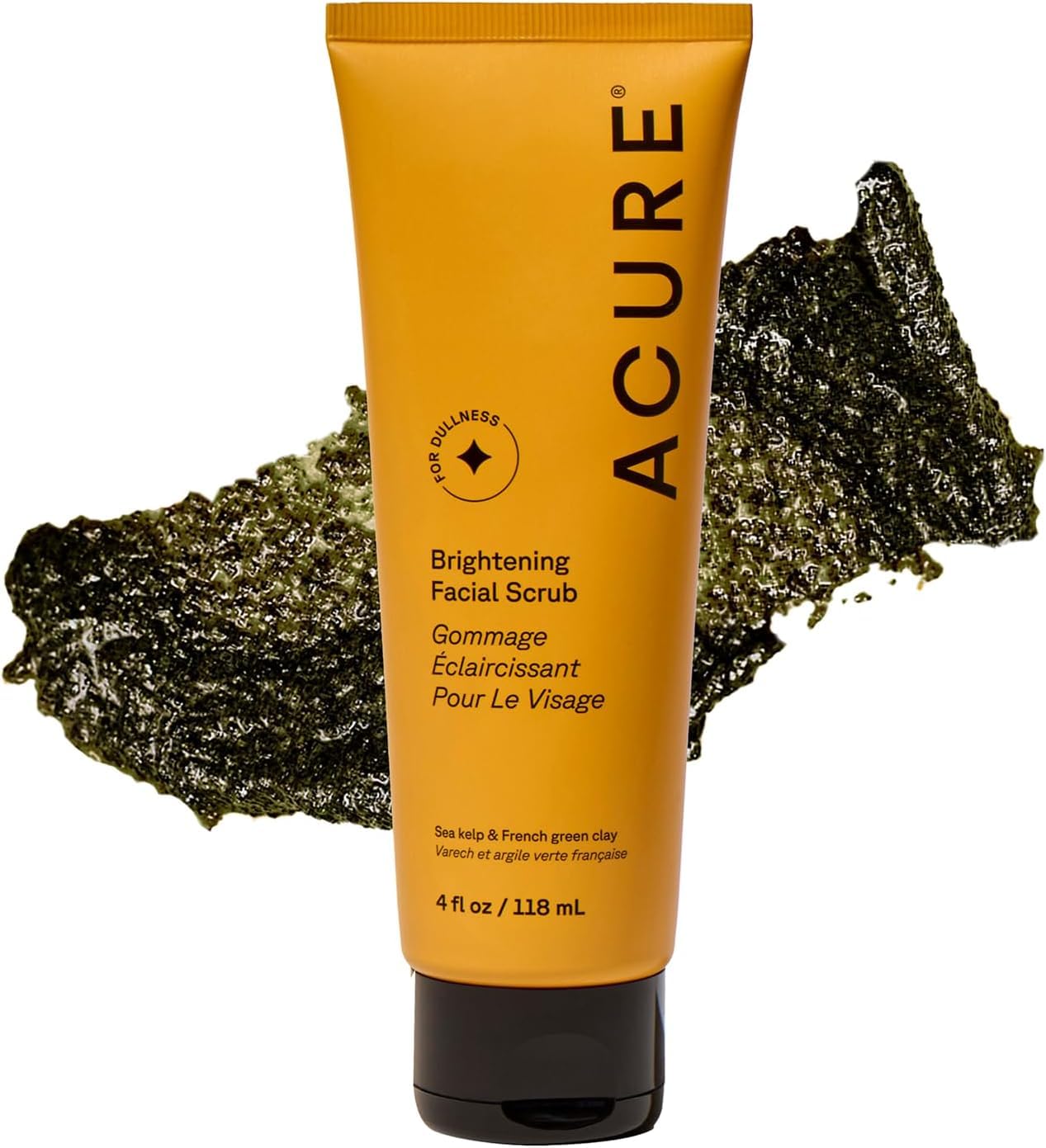 Acure Brightening Facial Scrub - Gentle Exfoliating Face Wash with Sea Kelp & French Green Clay | 4 fl oz