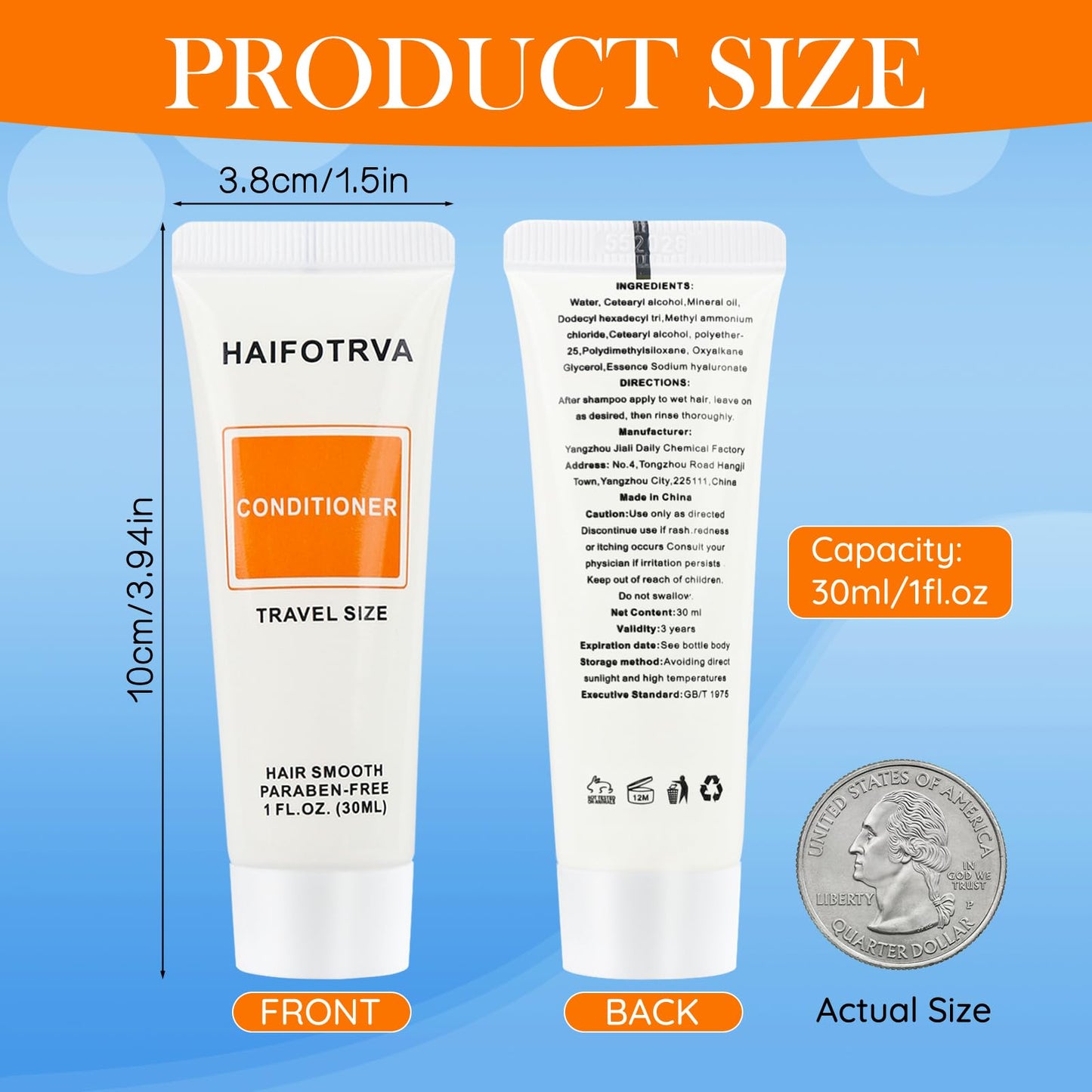 HAIFOTRVA Travel Size Conditioner Bulk Pack of 50,Individually Wrapped Small Size Hotel Hair Conditioner Gel Supplies 30ml/1 fl oz Portable Toiletries Amenities Bulk for Guests,Travel,Homeless,Charity