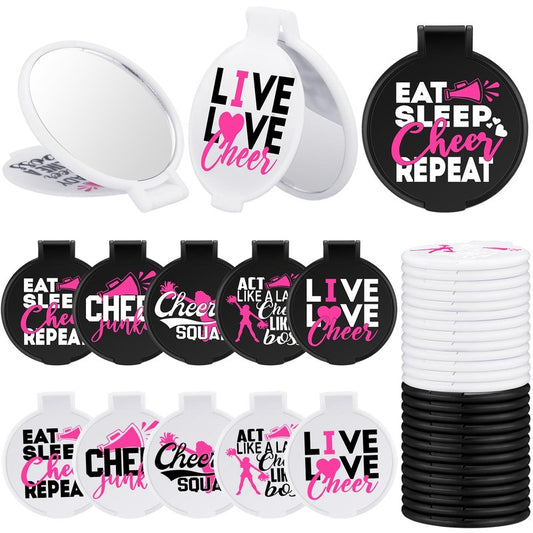 Wenqik 50 Pcs Cheerleader Mirror Gifts Bulk Cheerleading Compact Mirror Cheer Party Favors Folding Pocket Portable Makeup Mirrors for Football Rugby Game Team Friendship Gift(Pink Cheer)