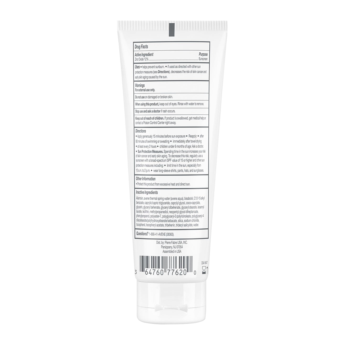 Avène Sheer Mineral Sunscreen Broad Spectrum SPF 50 Face and Body Lotion 4.23 Fl Oz