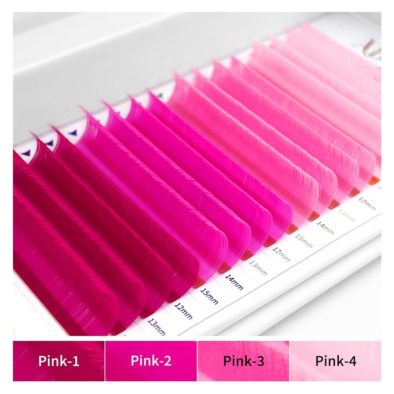 Colored Lash Extensions - 16 Rows Cashmere 0.07 D Curl | 12mm Pink Gradient for Professionals