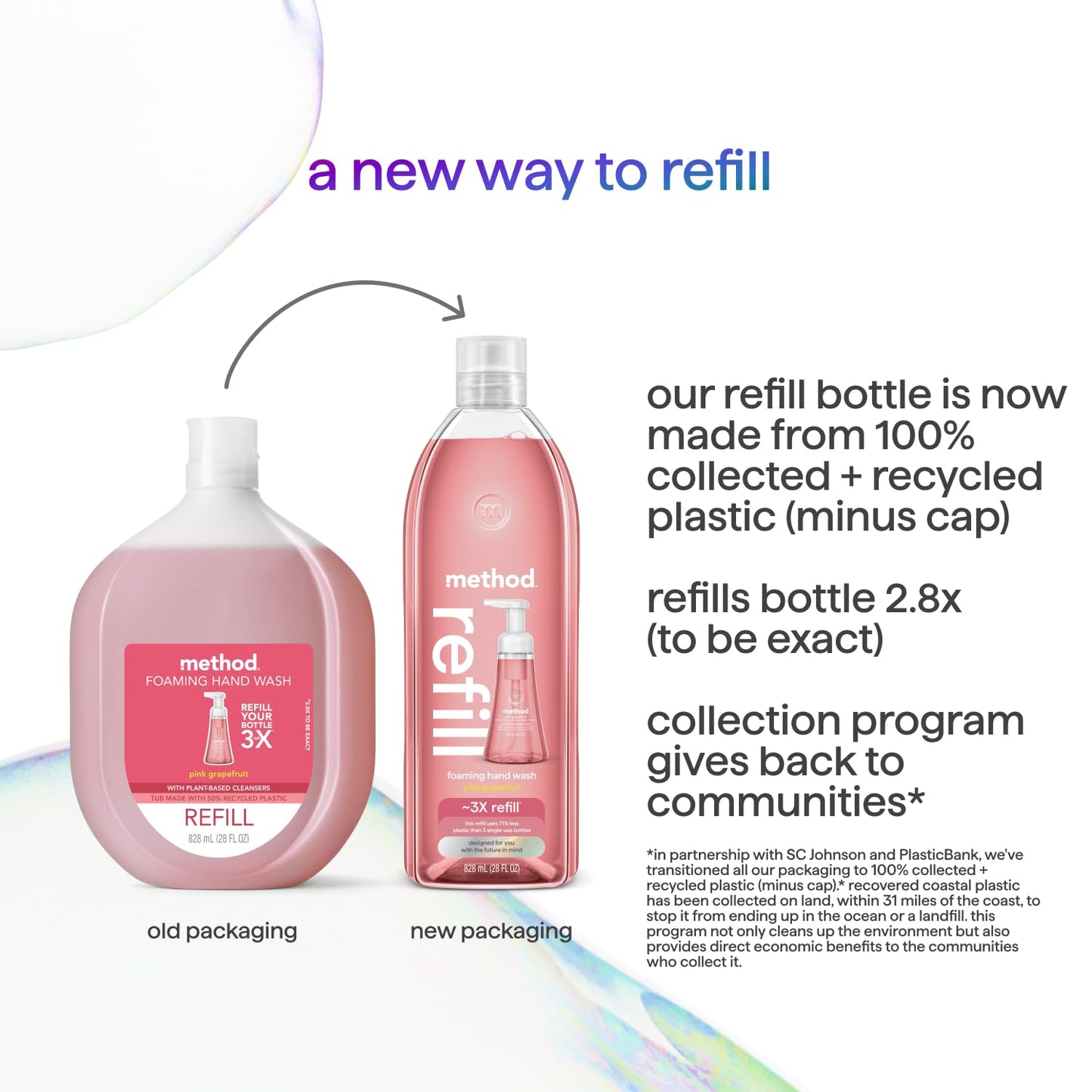 Method Foaming Hand Soap Refill, Pink Grapefruit, Recyclable Bottle, 28 fl oz (Pack of 4) (Packaging May Vary)