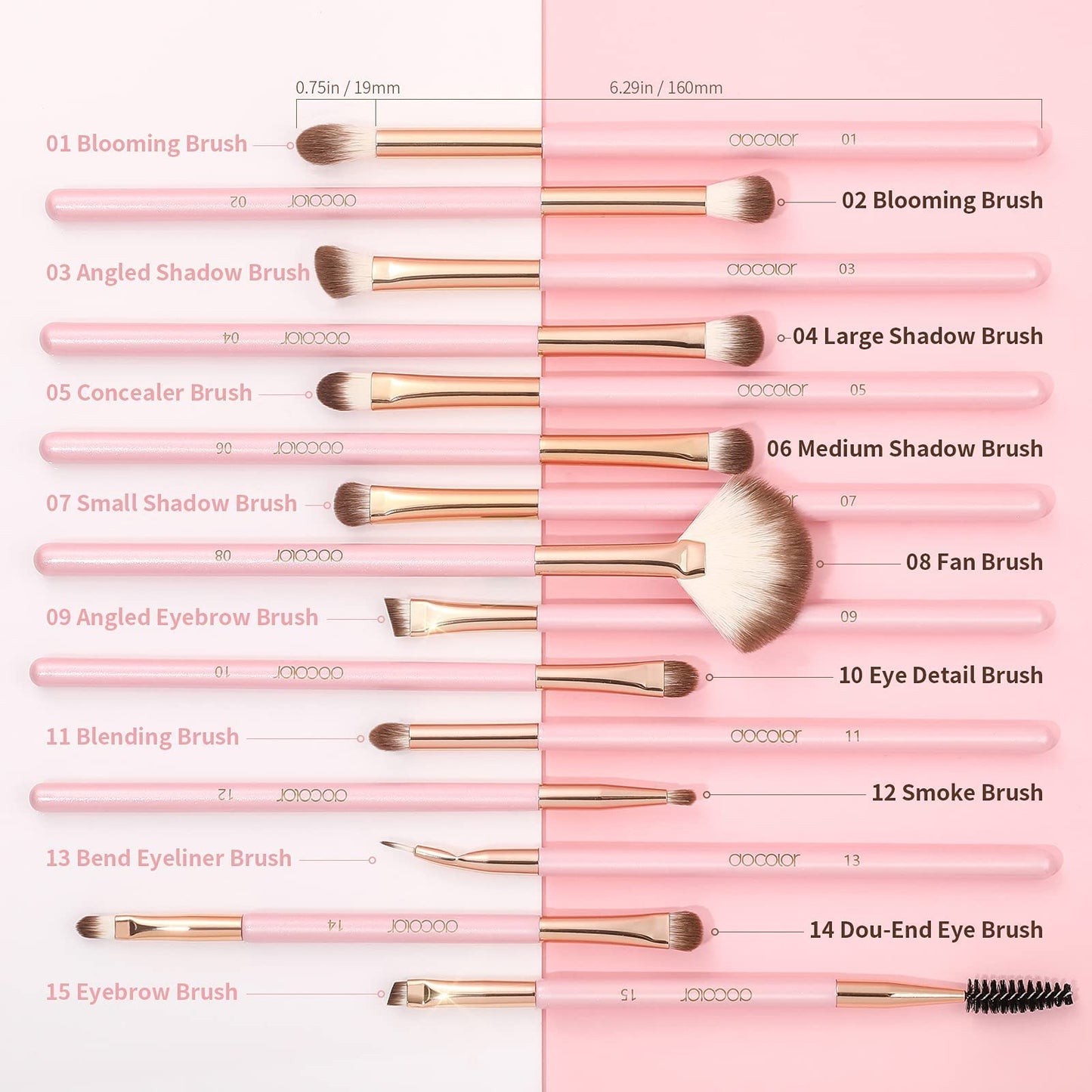 Docolor 15Pcs Eye Makeup Brushes Set + 17Pcs Colourful Makeup Brush Set Premium Kabuki Foundation Blending Face Powder Synthetic Makeup Brushes Set
