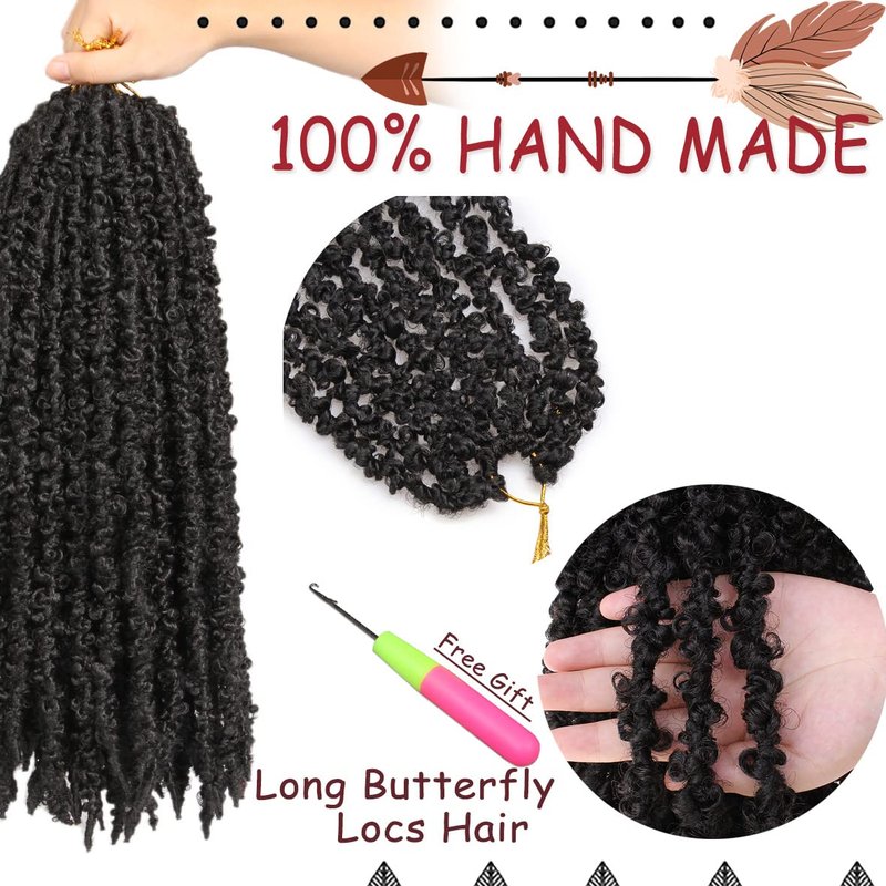 Beverlee 20 Inch Butterfly Locs Crochet Hair - 6 Packs Soft Messy Distressed Faux Locs in Black #1B