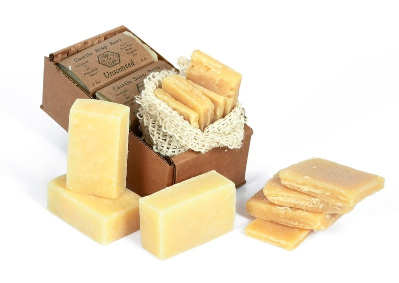 Pure Castile Bar Soap - Handmade with Fair Trade Organic Oils | 15 oz Unscented with Eco Scrub Bag