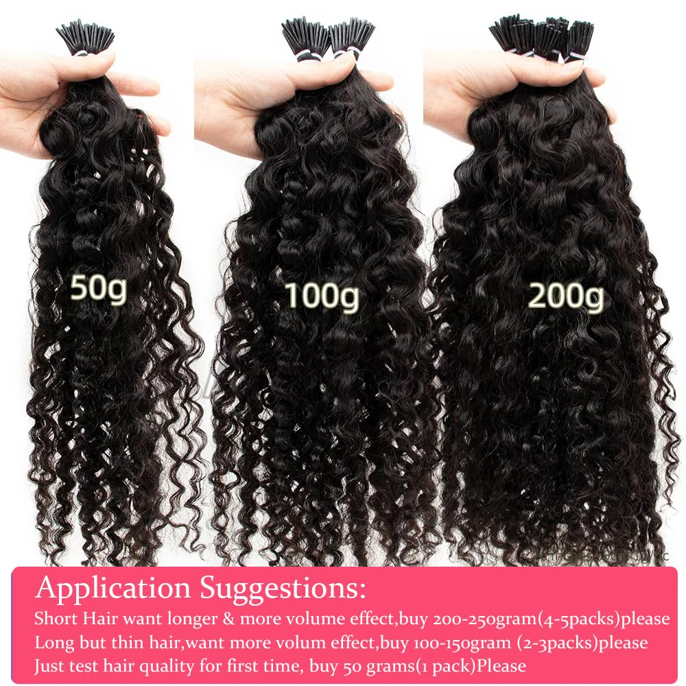 Kinky Curly I Tip Hair Extensions Human Hair Cold Fusion Stick I Tip Hair 18 Inch 100% Remy Hair ExtensionsCold Fusion Tipped Extensions for Women Curly Pre Bonded Microlinks Hair Extension 50G