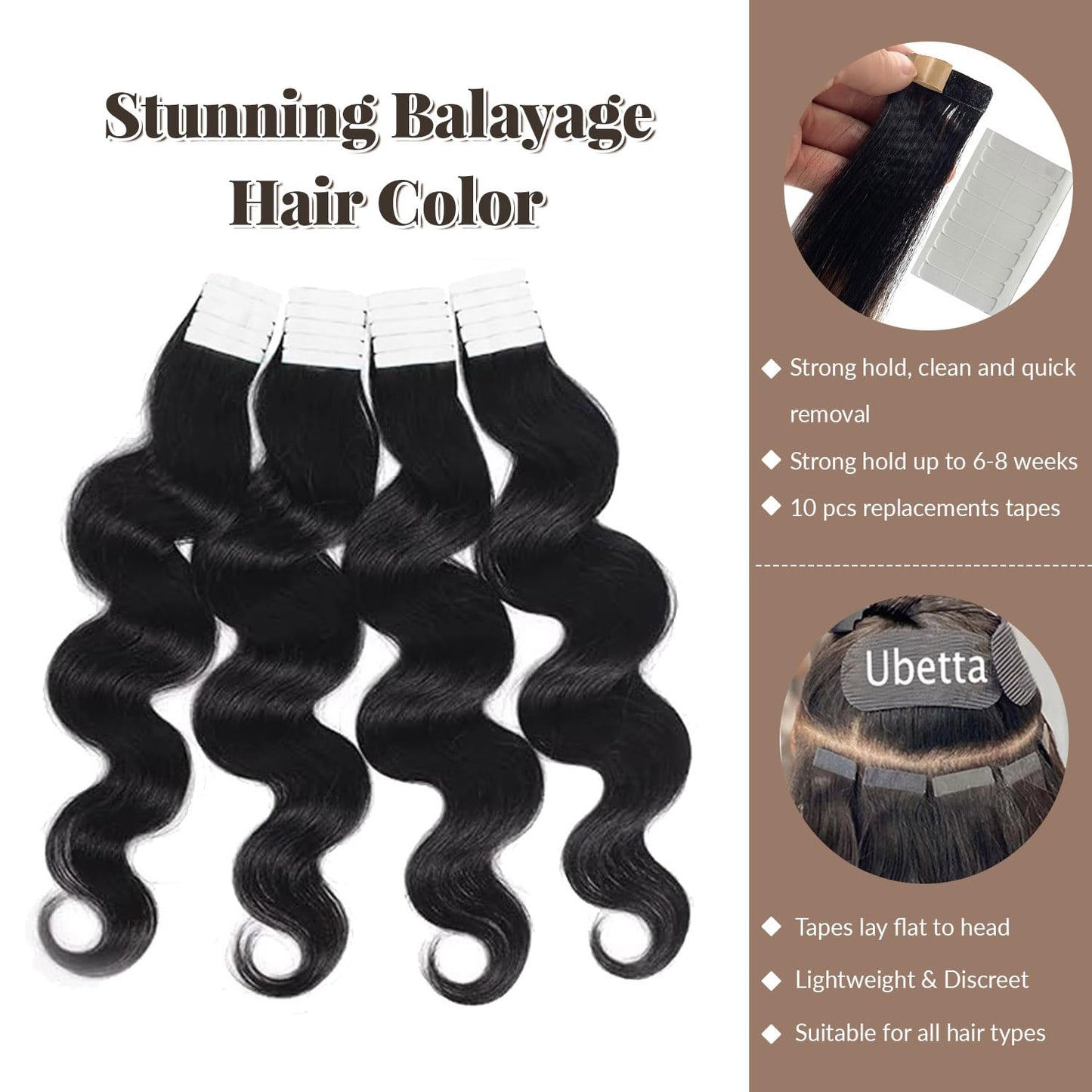 Body Wave Tape in Hair Extensions Human Hair, Body Wave Natural Black Hair Extensions Real Human Hair Tape ins for Black Women,100% Remy Human Hair 18 Inch 50g 20pcs Invisible Tape in Hair Extensions