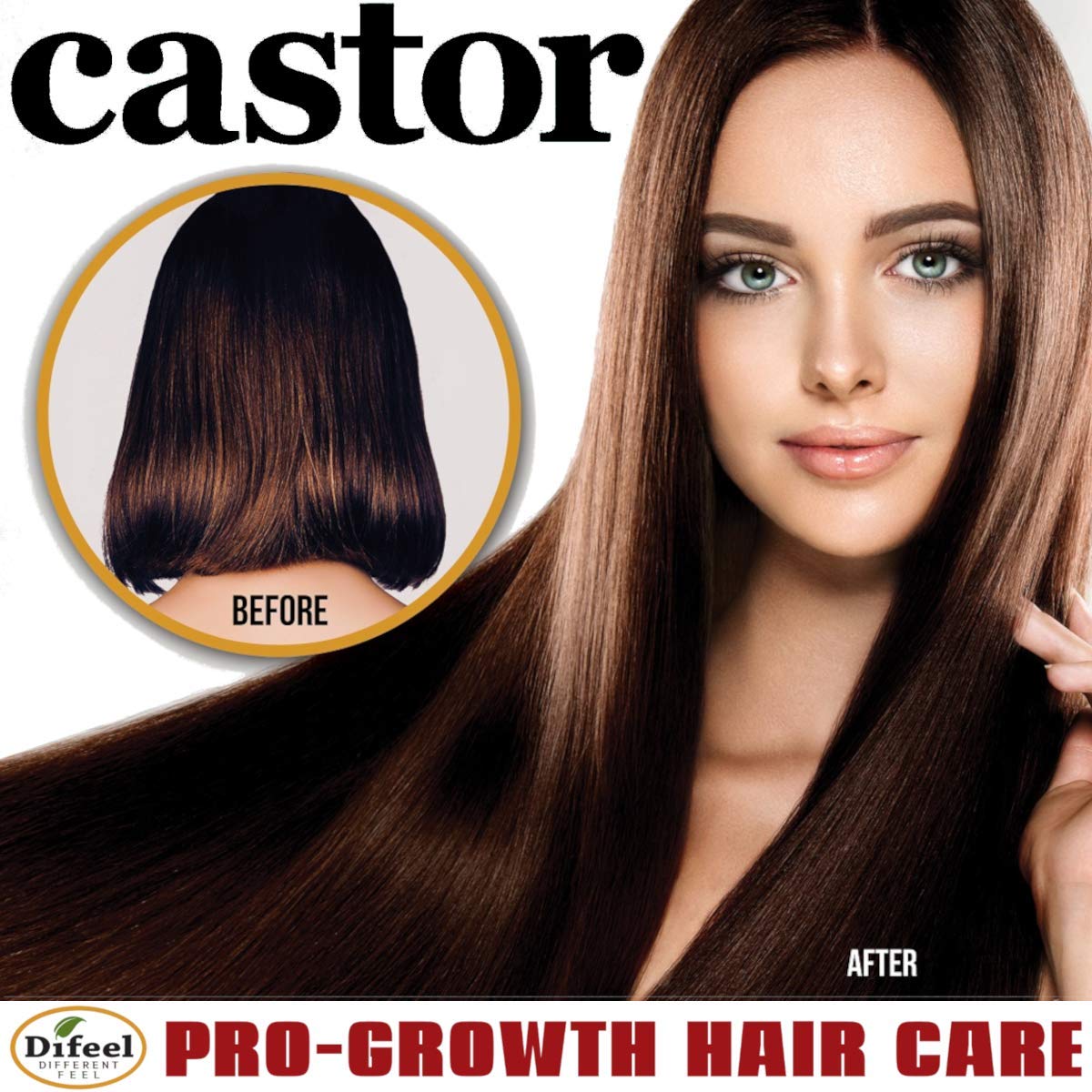 Difeel Castor Pro-Growth Hair Growth Set | Shampoo, Conditioner, Mask & Root Stimulator - 12 oz Each