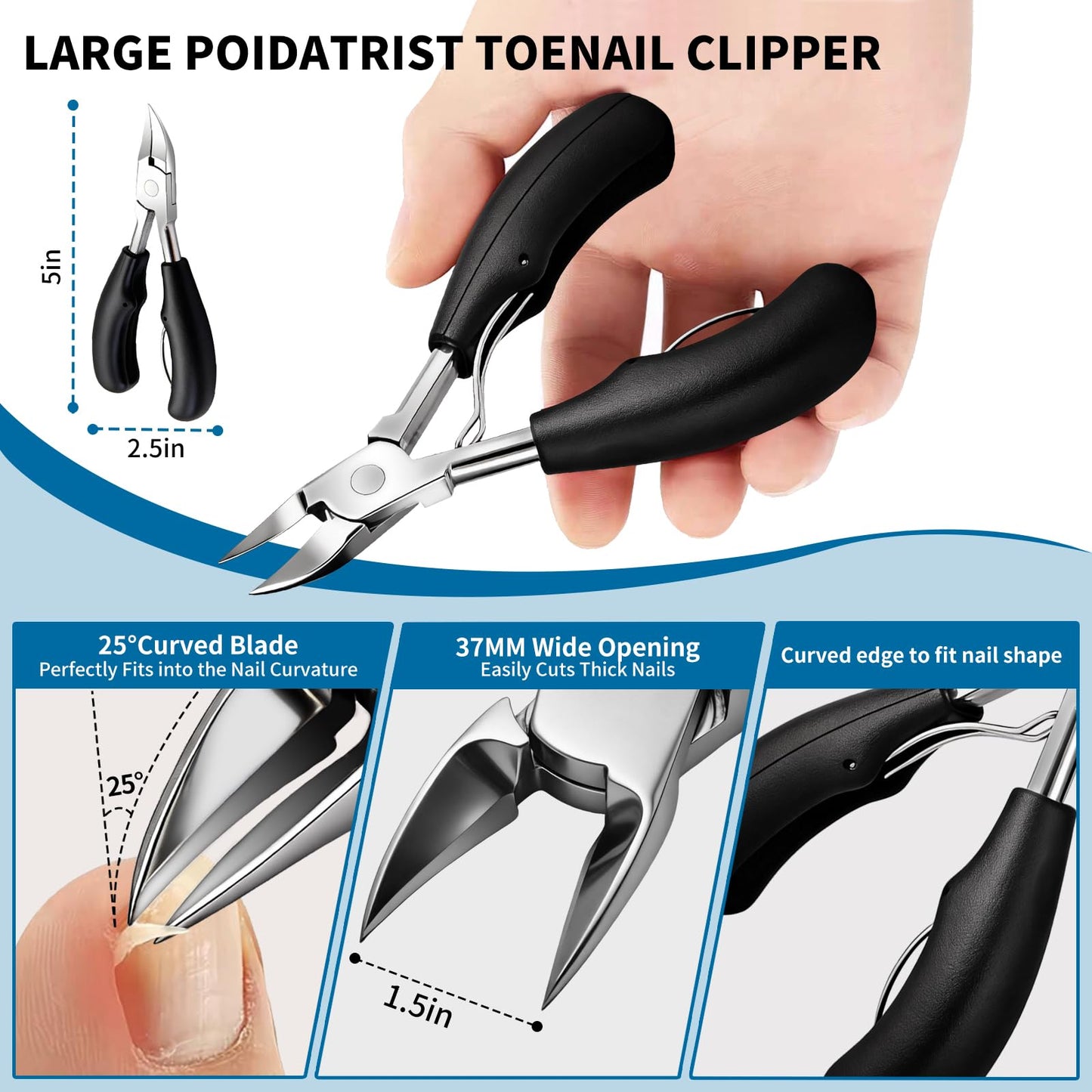 7-Piece Professional Stainless Steel Ingrown Toenail Removal Kit, Ingrown Toenail Treatment Set, Toenail Clippers for Thick Toenails, Heavy Duty Nail Clippers Tools for Adult Seniors Home Foot Care