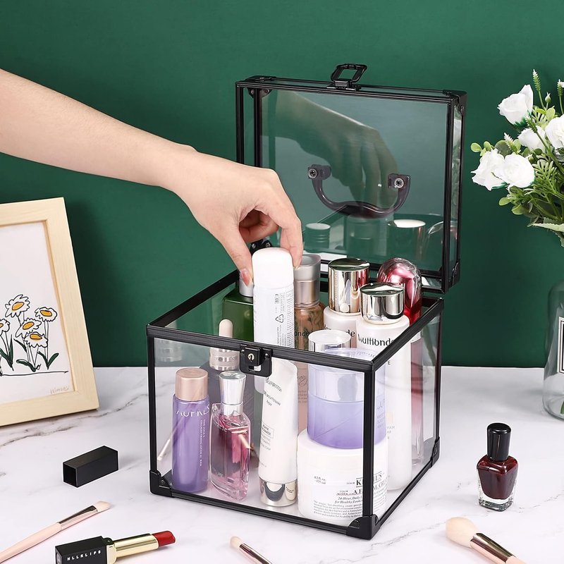 Portable Crown Case for Pageants - Clear Makeup Tools Storage, 8x7x7.5 Inch | Large Travel Toiletry Organizer with Latches