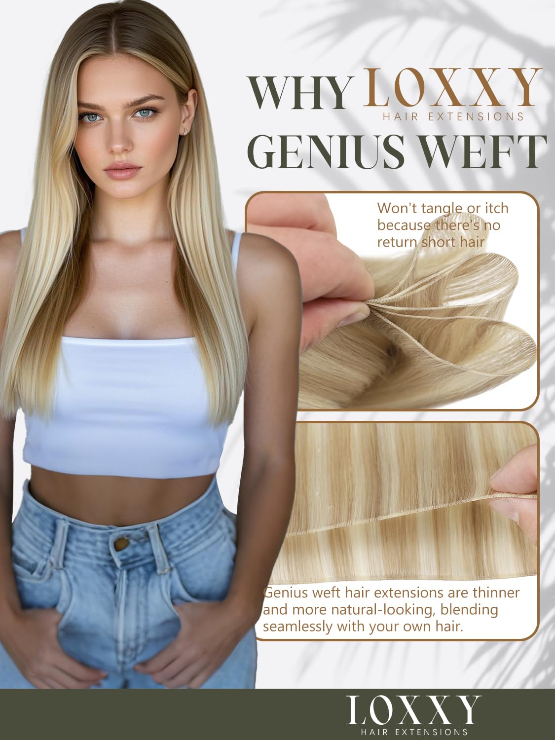 Loxxy Sew in Hair Extensions Real Human Hair Genius Weft 18 Inch Straight Ombre Chestnut Brown Mixed Dark Brown with Dark Brown Roots Hand Tied Weft Hair Extensions Human Hair Hair for Women 50g