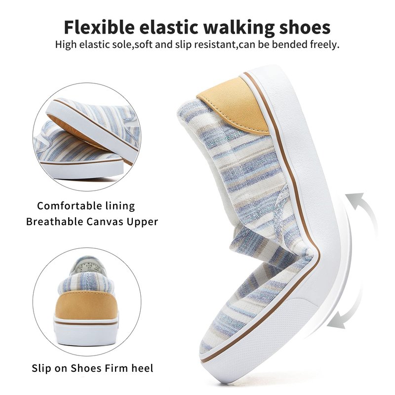 Women's Slip on Shoes Low Top Canvas Sneakers Loafers Non Slip Fashion Casual Low Cut Shoes(Light Blue Stripes.US8.5)…