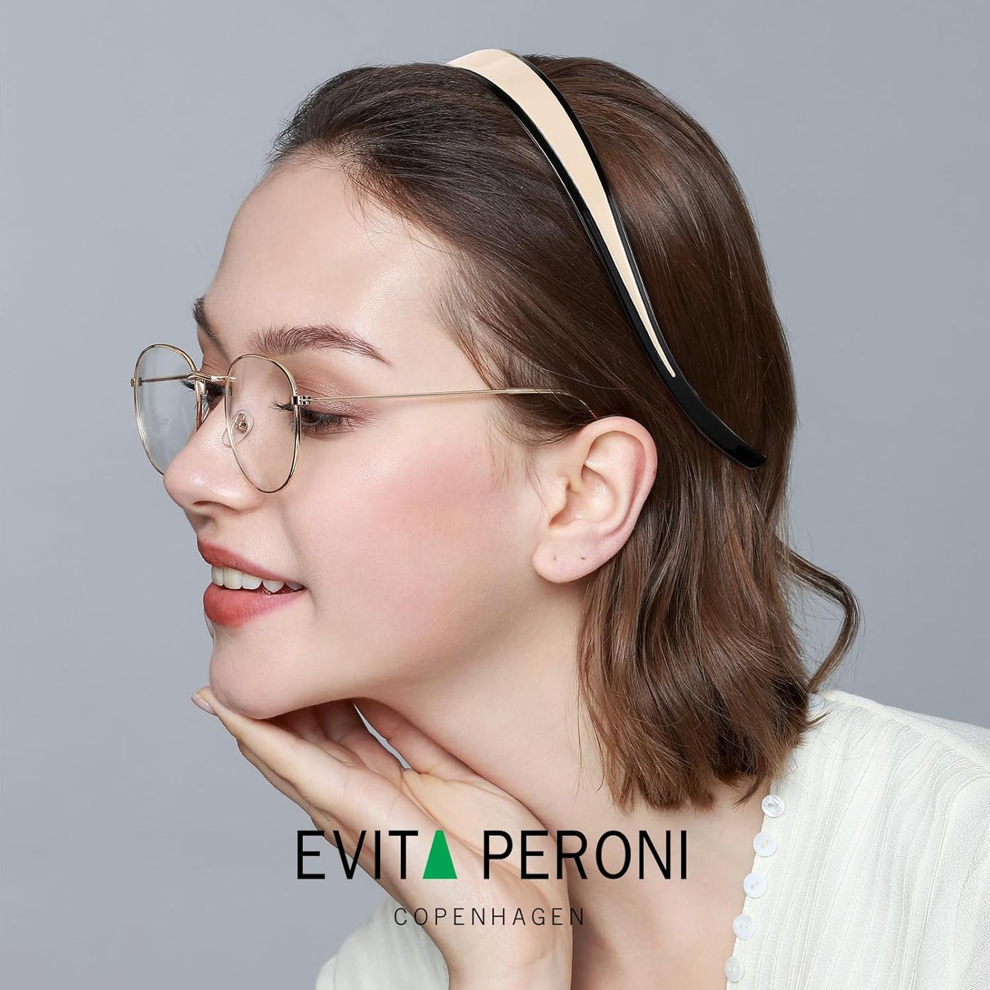 Evita Peroni Headband for Glasses - Stylish Black & Off White Hair Accessory | Comfortable Non-Slip Design