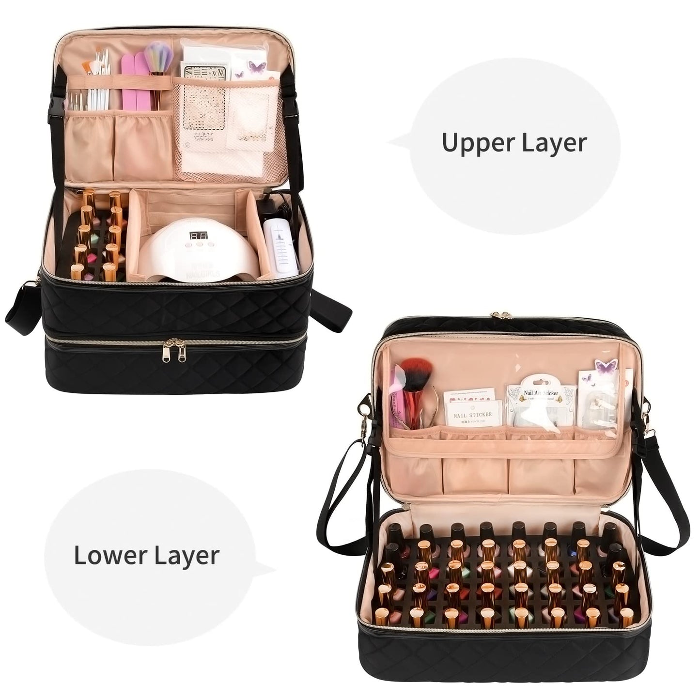 Ethereal Nail Polish Organizer Case Holds 50+ Bottles (15ml/0.5 fl.oz) Nail Lamp, Gel Polish Travel Case Bag for Nail Suppiles, Gift for Manicurist, Girls