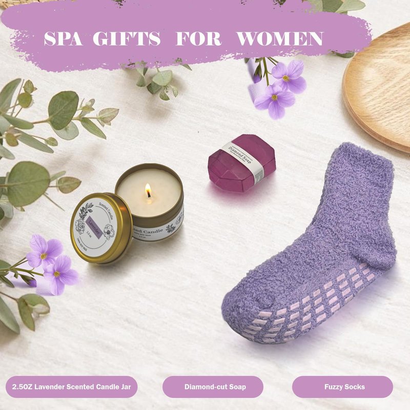 Self Care Gifts for Women, Birthday Gift Set Thinking of You Package Get Well Soon Gift Ideas Stress Relieve Relaxing Care Christmas Gift for Her Friends Mom Wife Bestie Gift Basket (Violet)